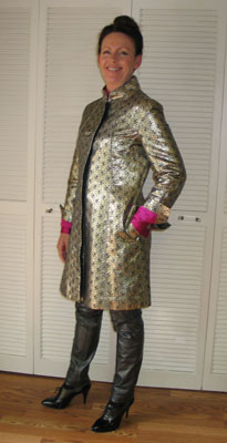 Irridescent Silver and Black Indian silk coat with detailed piped seaming