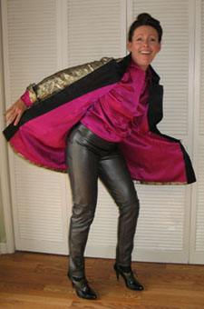 Coat interior lined in brilliant fushia silk
